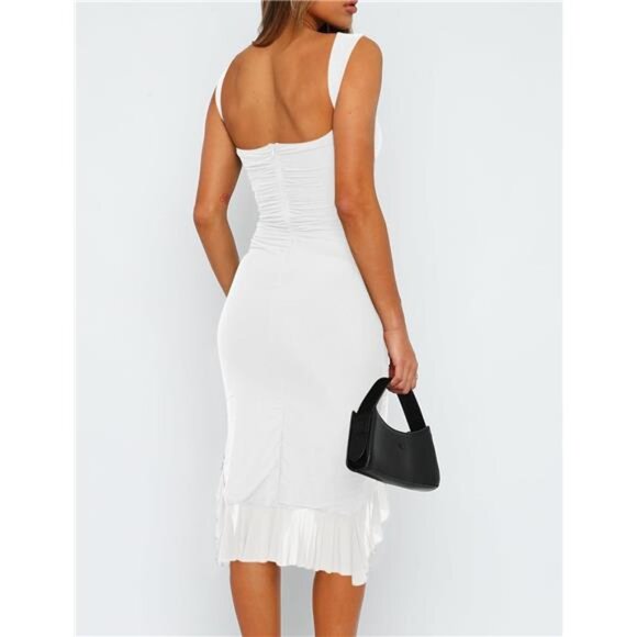 Women's Sexy Ruched Bodycon Midi Dresses Elegant Sleeveless Backless - Picture 3 of 6
